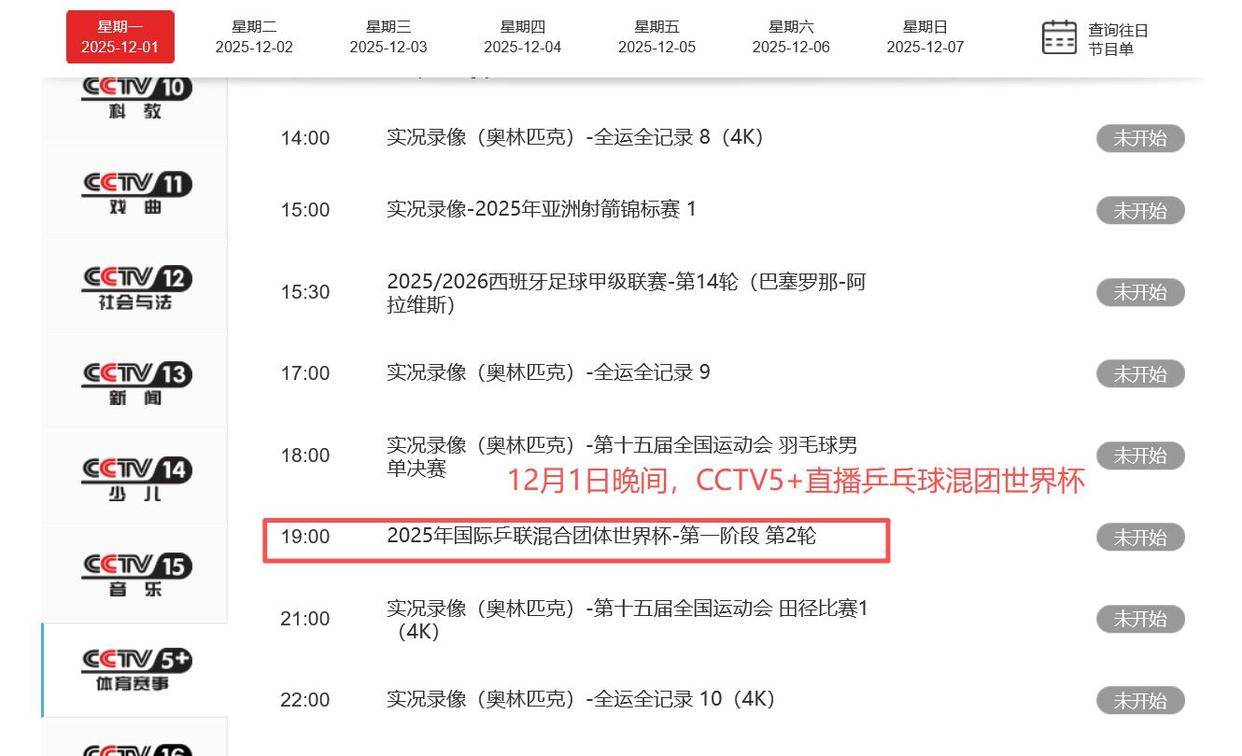 调整!转播混团世界杯有变,CCTV5不直播乒乓球!